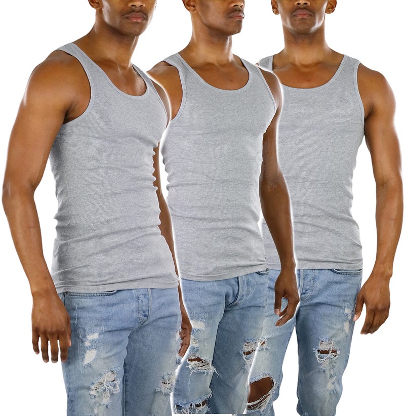 ToBeInStyle Men's 3-Pack A-Shirt Tank Top Muscle Shirt - Gray - L - Image 1